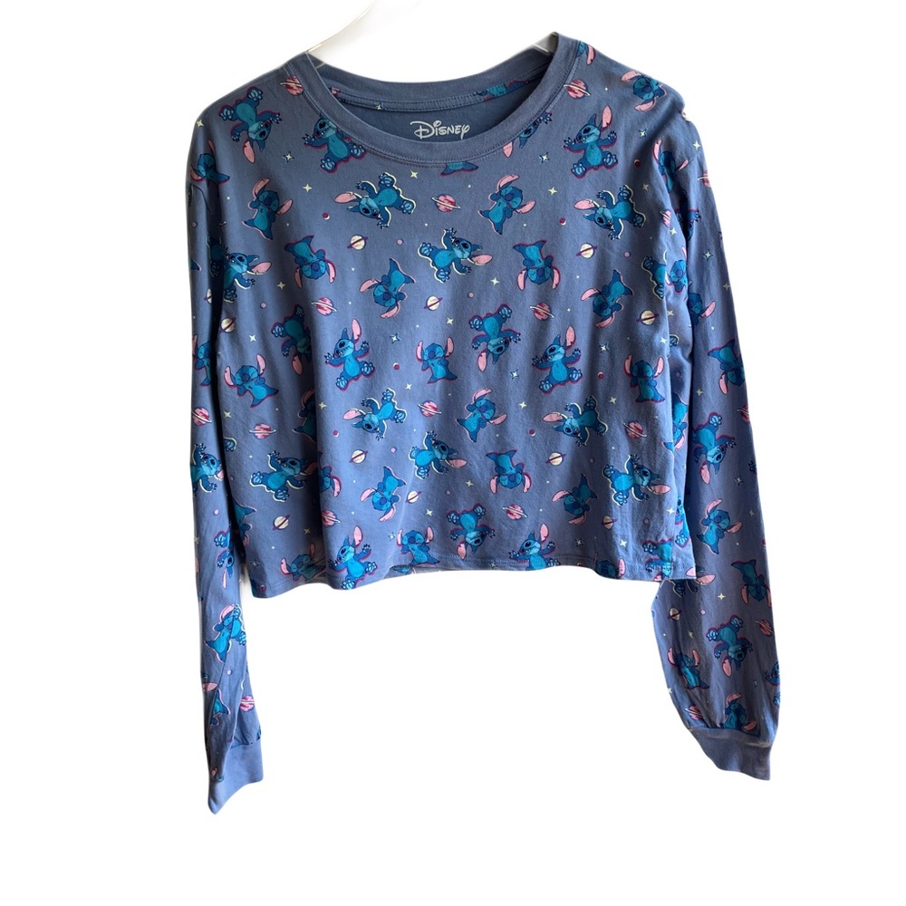 Disney Lilo & Stitch Long Sleeve T-Shirt Crop Top Size L 100% Cotton Tee TShirt
